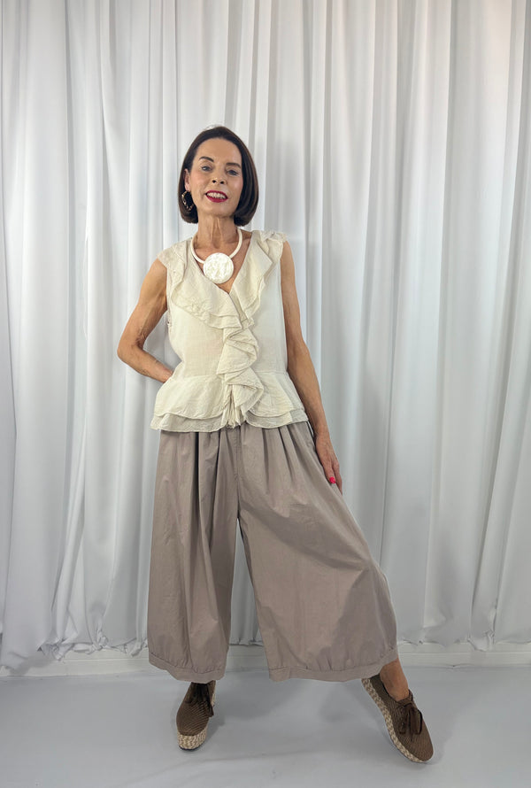 Tuscany ruffle top in stone