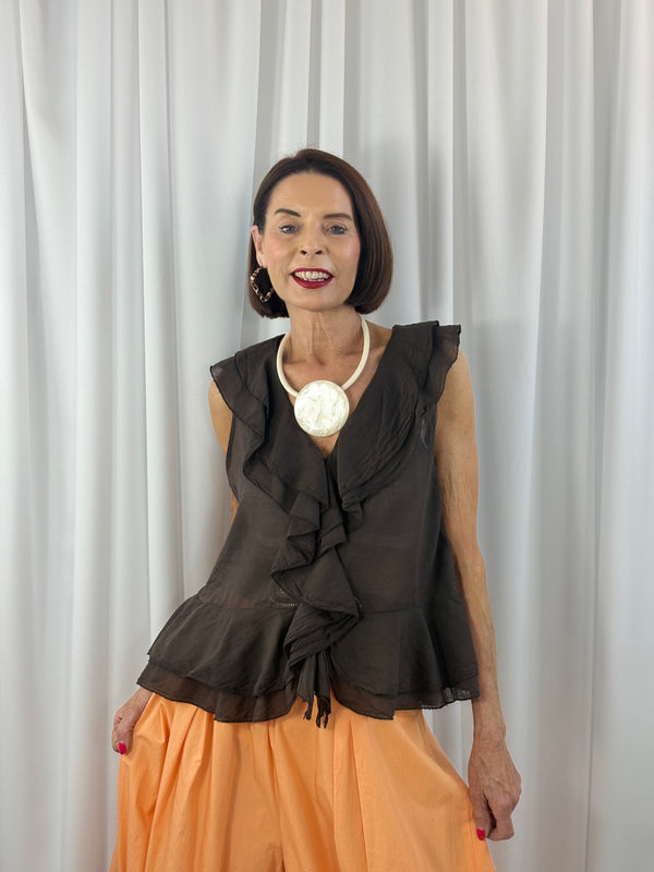 Tuscany ruffle top in chocolate - Bond Street Store