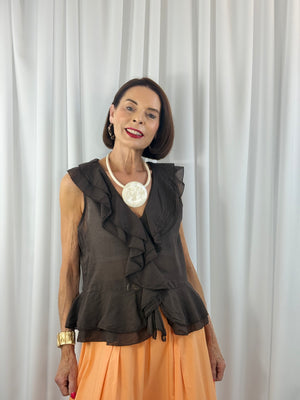Tuscany ruffle top in chocolate - Bond Street Store