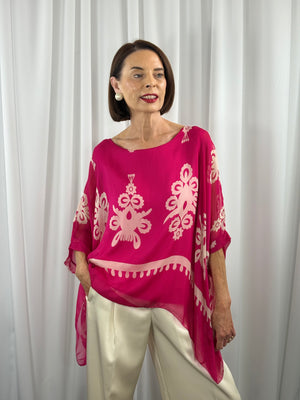 Malmo waterfall top in cerise pink with beige - Bond Street Store