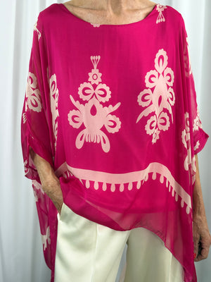 Malmo waterfall top in cerise pink with beige - Bond Street Store