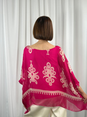 Malmo waterfall top in cerise pink with beige - Bond Street Store
