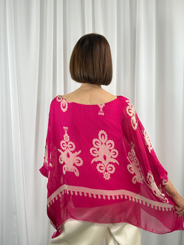 Malmo waterfall top in cerise pink with beige - Bond Street Store