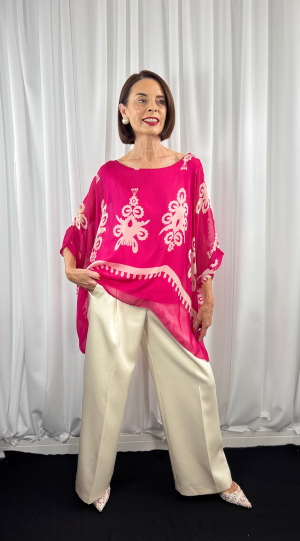 Malmo waterfall top in cerise pink with beige - Bond Street Store