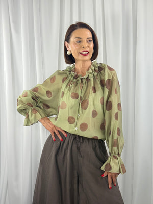 Alfredo top in sage with chocolate spots - Bond Street Store