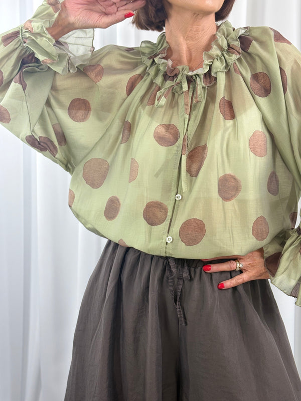 Alfredo top in sage with chocolate spots - Bond Street Store