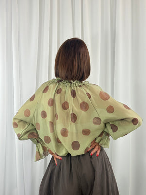 Alfredo top in sage with chocolate spots - Bond Street Store