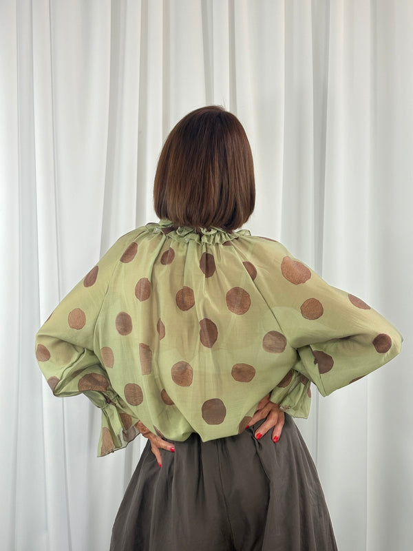 Alfredo top in sage with chocolate spots - Bond Street Store