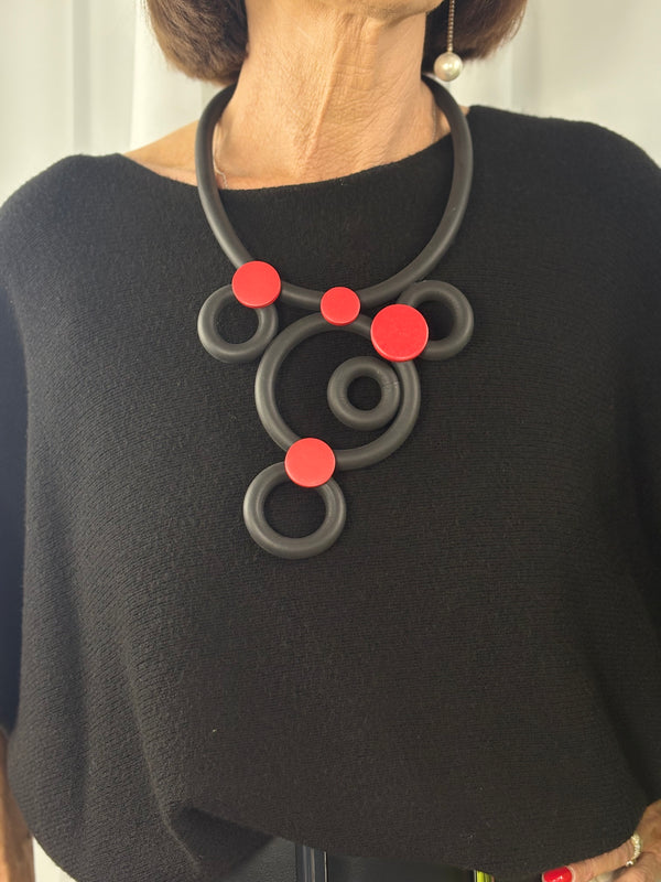 Freda Necklace in cherry red and black