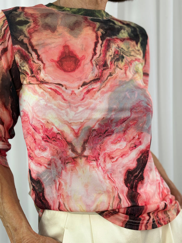 Stephanie Mesh top in orange Marble
