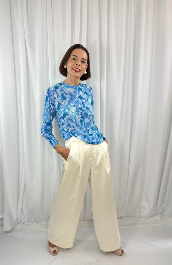 Stephanie Mesh top in sky blue marble