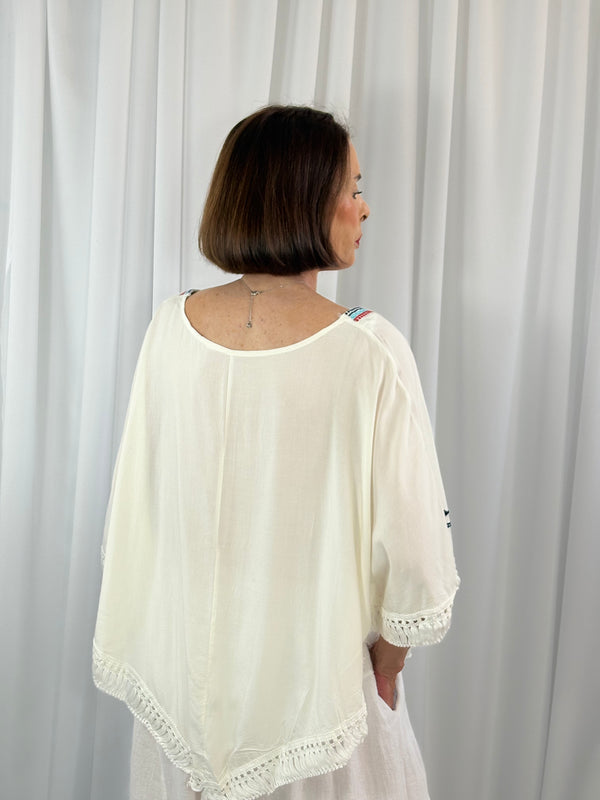 Cathleen batwing top in navy, white and red