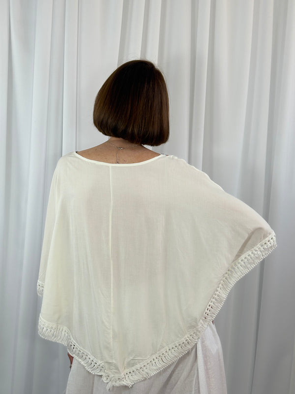 Cathleen batwing top in navy, white and red
