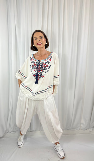 Cathleen batwing top in navy, white and red