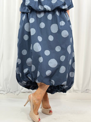 Marseille polka dot suit in navy with grey spots
