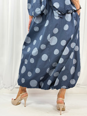 Marseille polka dot suit in navy with grey spots