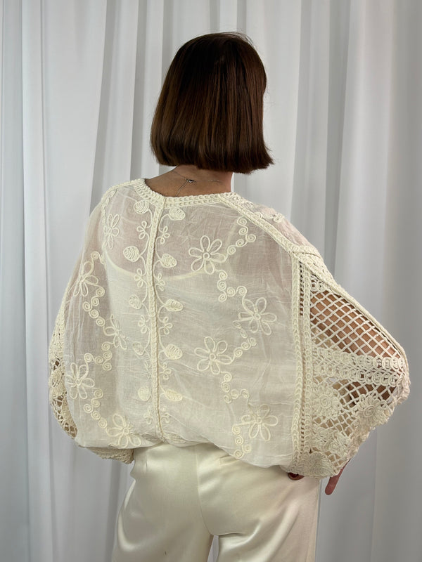 Avril pearl embellished top in beige - Bond Street Store