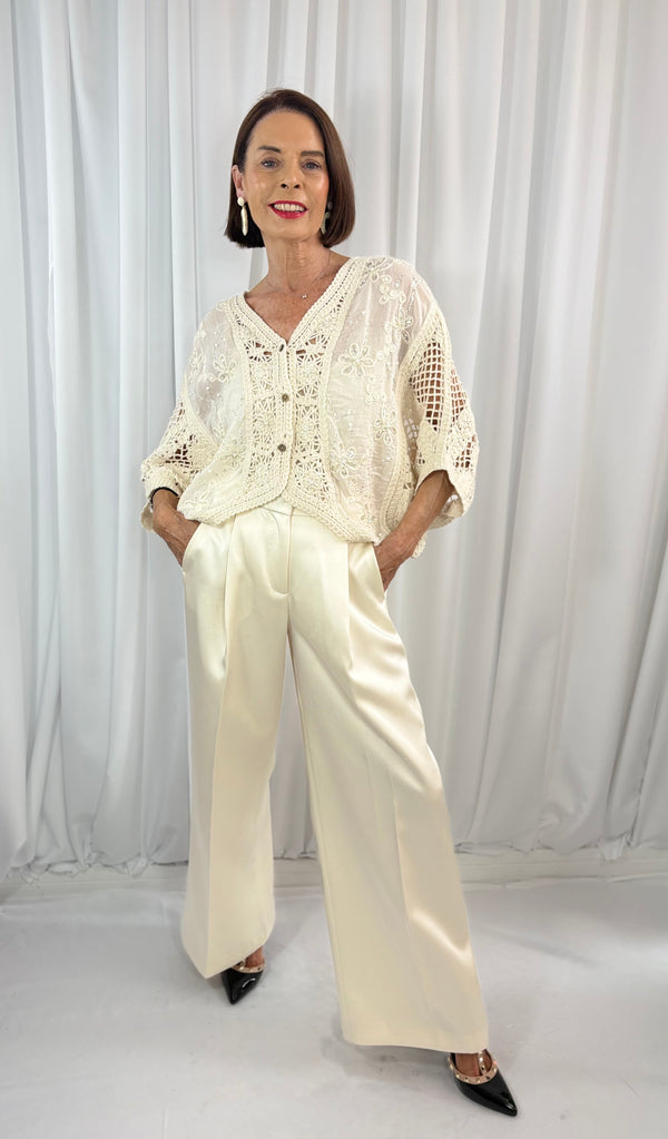Avril pearl embellished top in beige - Bond Street Store