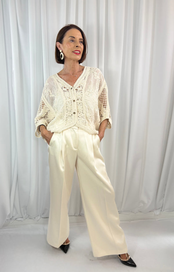 Avril pearl embellished top in beige - Bond Street Store