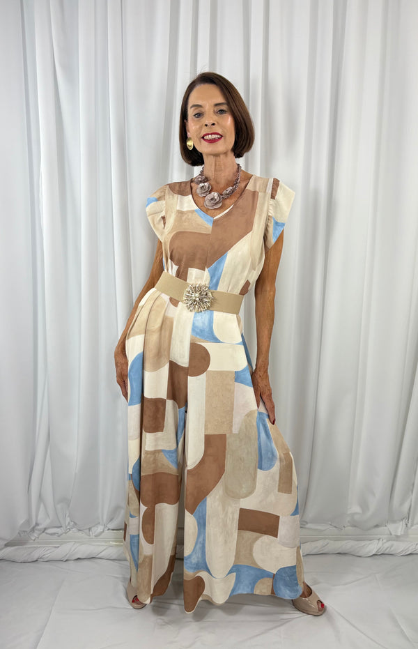 Patras jumpsuit in beige and multi