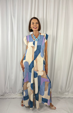 Patras jumpsuit in baby blue and multi