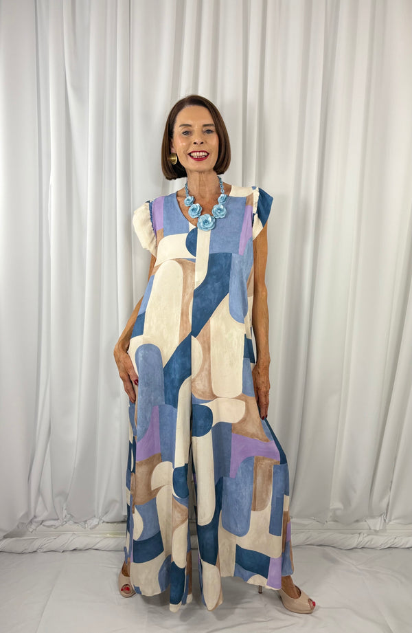 Patras jumpsuit in baby blue and multi