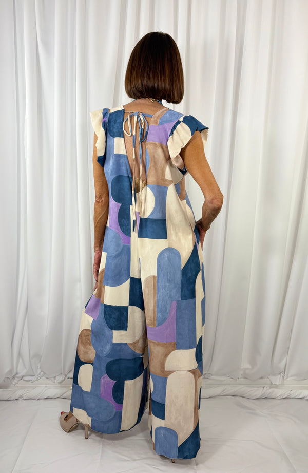 Patras jumpsuit in baby blue and multi