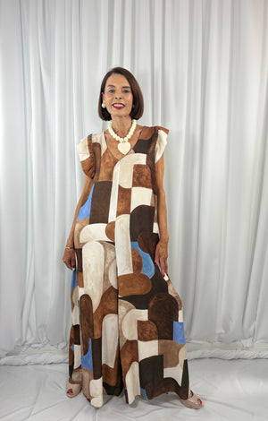 Patras jumpsuit in chocolate and multi