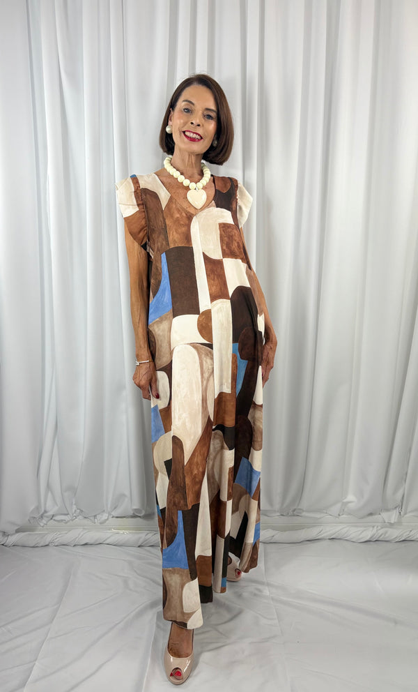 Patras jumpsuit in chocolate and multi
