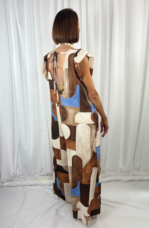Patras jumpsuit in chocolate and multi