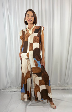 Patras jumpsuit in chocolate and multi