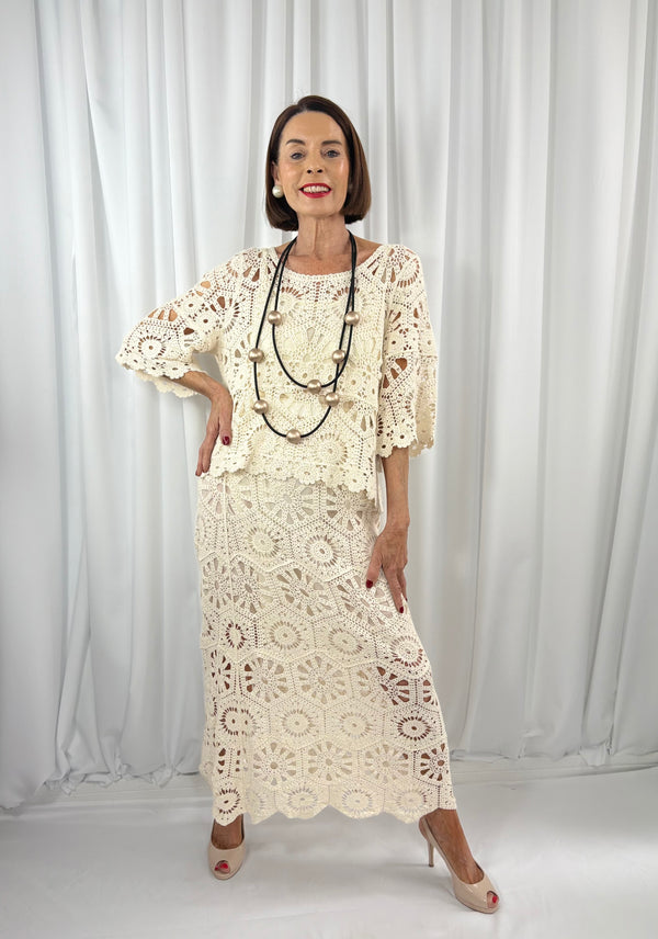 Roberto Crochet suit in cream