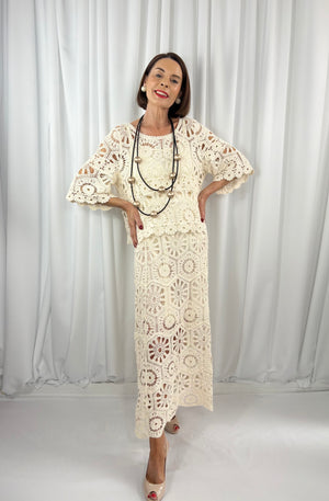 Roberto Crochet suit in cream
