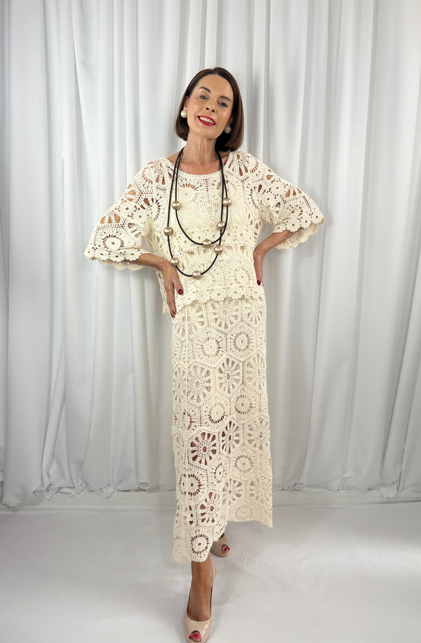 Roberto Crochet suit in cream