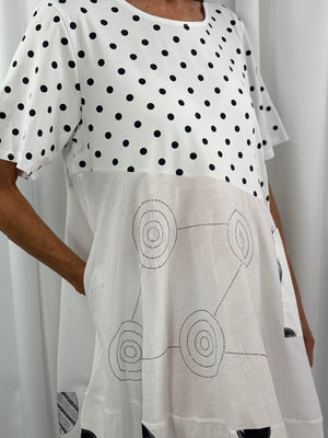Clara Circle Print Cocoon Dress in white - Bond Street Store