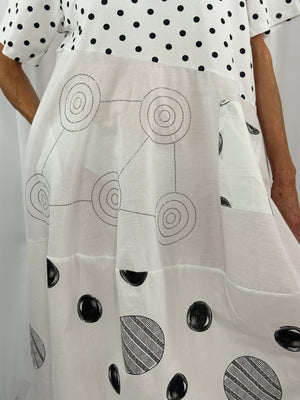Clara Circle Print Cocoon Dress in white - Bond Street Store