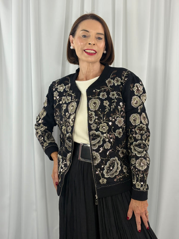 Tilly jacket in black with gold sequin