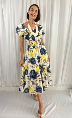 Amalfi Dress in navy and lemon