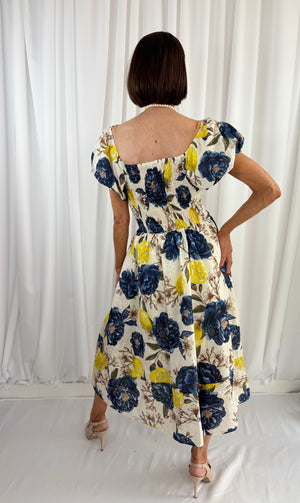 Amalfi Dress in navy and lemon