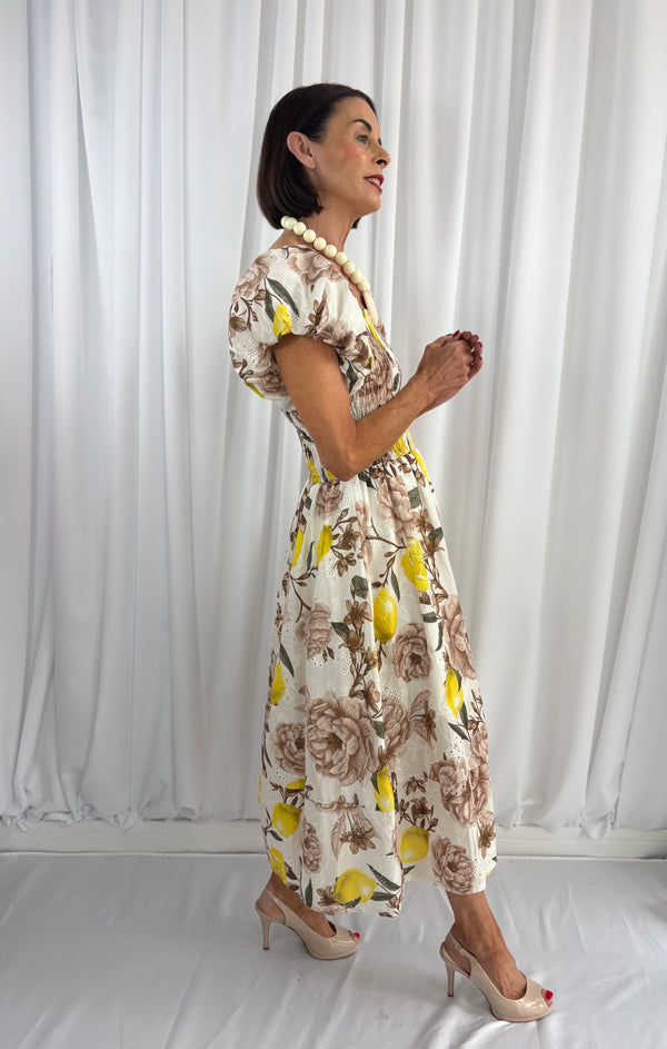 Amalfi Dress in beige and lemon