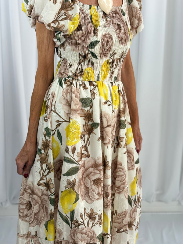 Amalfi Dress in beige and lemon