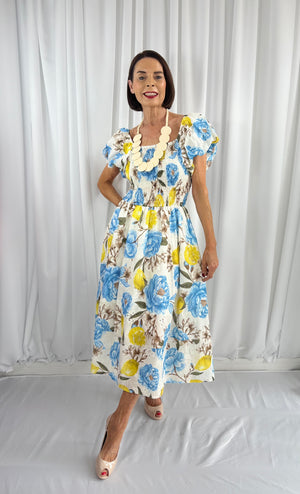 Amalfi Dress in baby blue and lemon
