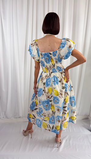 Amalfi Dress in baby blue and lemon