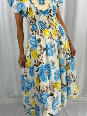 Amalfi Dress in baby blue and lemon