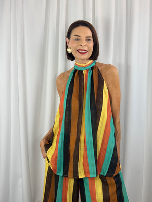 Aira Suit in chocolate and turqouise