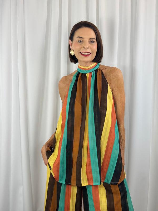 Aira Suit in chocolate and turqouise