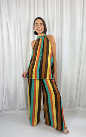 Aira Suit in chocolate and turqouise