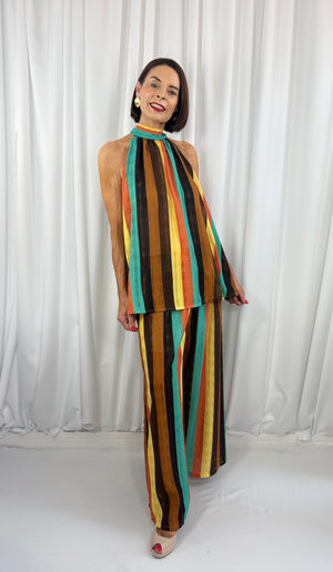Aira Suit in chocolate and turqouise