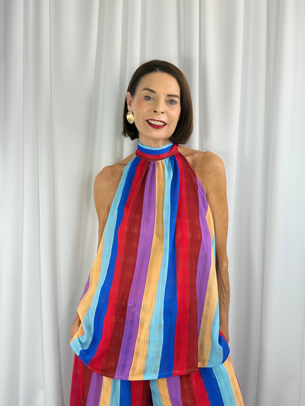 Aira Suit in red and royal blue