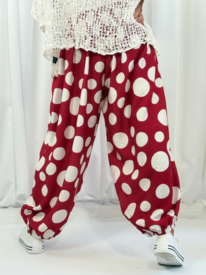 Dora trousers in red with white polka dots - Pre order arrival date 29 june
